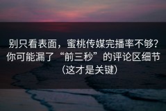 别只看表面，蜜桃传媒完播率不够？你可能漏了“前三秒”的评论区细节（这才是关键）