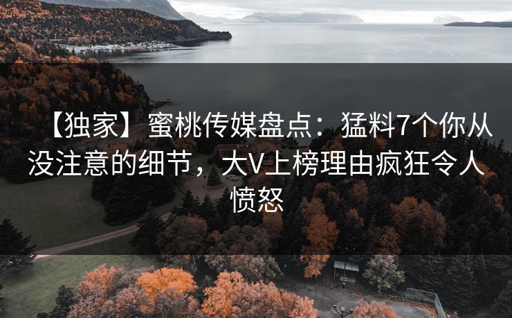 【独家】蜜桃传媒盘点：猛料7个你从没注意的细节，大V上榜理由疯狂令人愤怒